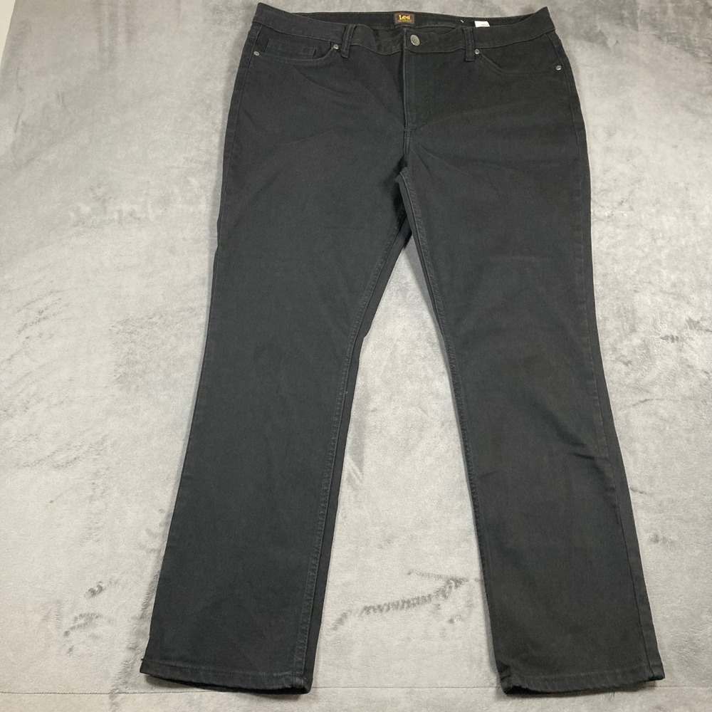 Lee Womens 18 Medium Black Mid Rise Straight Leg Jeans Stretch Denim